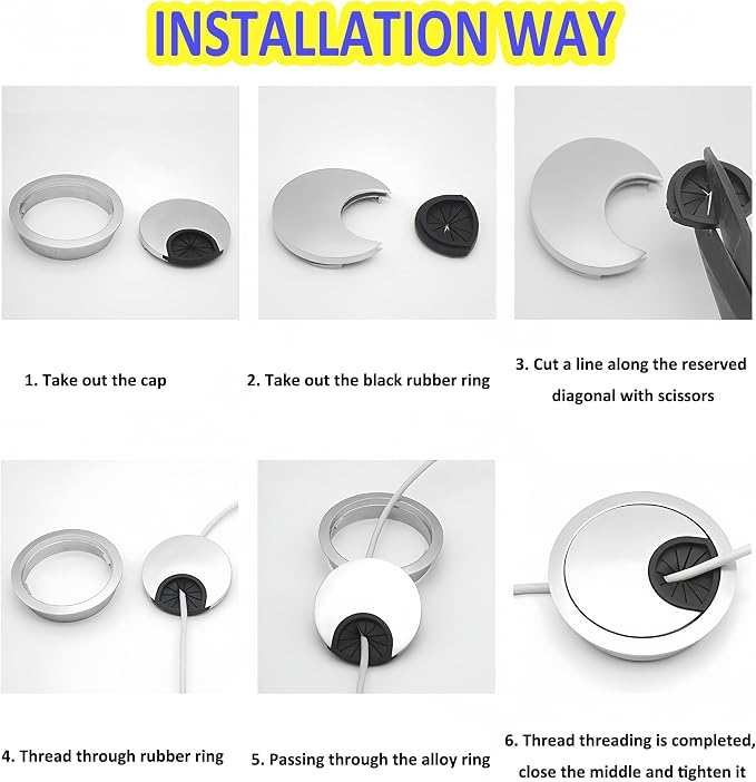 3 Pcs Satin Nickel Metal Cable Grommet, Zinc Alloy Desk Table Grommet Cable - Image 5