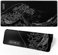 Japanese Gaming Mouse Pad Black Mouse Pad Kanagawa Large Mousepad Non-Slip by Brecoy
