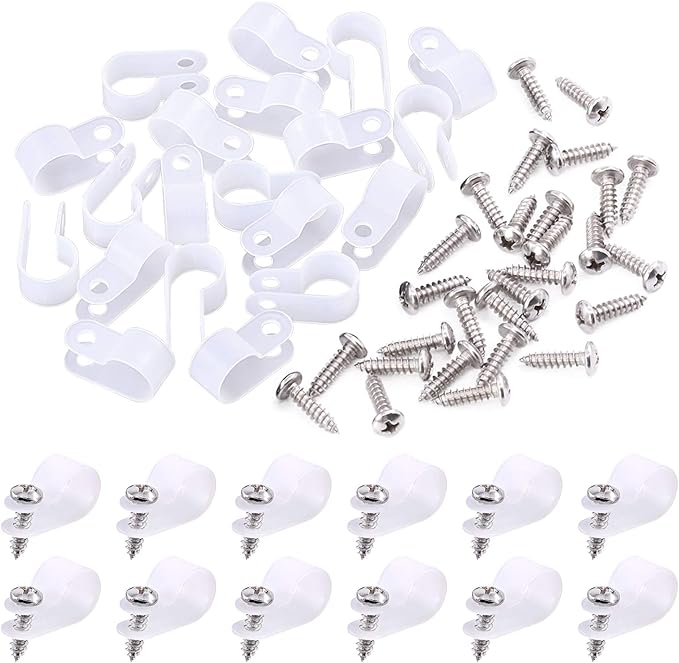 Swpeet 120 Pack White 1/2 Inch Nylon Plastic R-Type Cable Clips Clamp Kit by Swpeet
