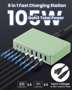 105W USB C Charger Block, 8-Ports GaN III Fast Charging Station Hub, QC4.0+PD - Image 2