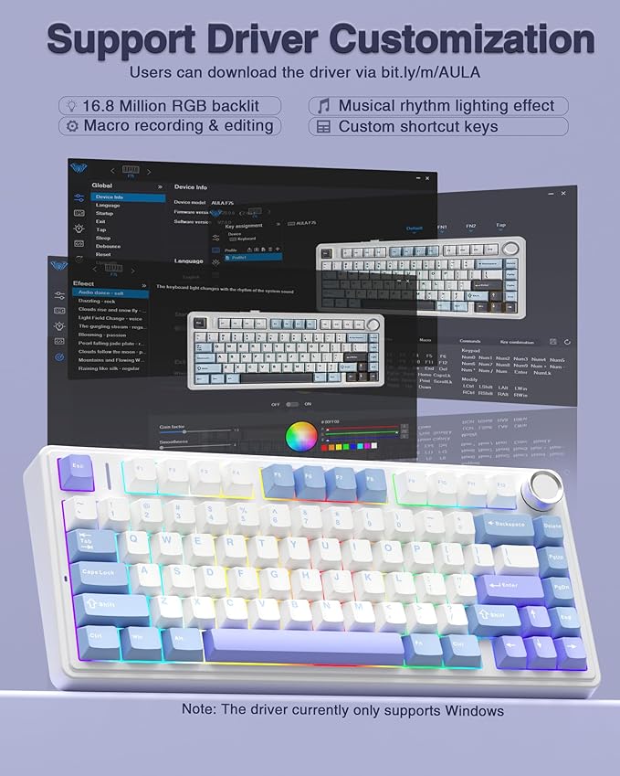 AULA F75 75% Wireless Mechanical Keyboard, Hot Swappable Creamy Keyboard - Image 7