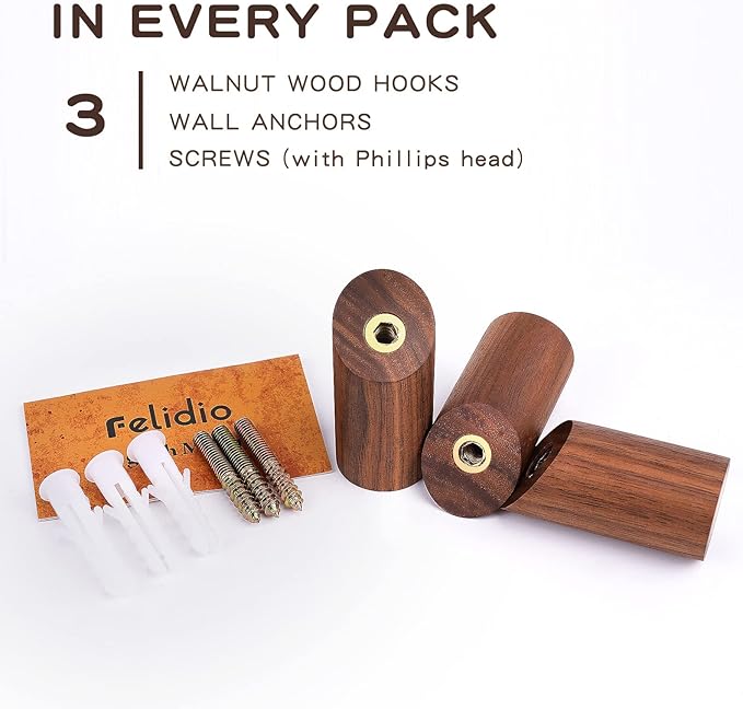 Wood Hooks, 3 Pack Wall Hooks Heavy Duty Rustic Coat Hooks Wall Mounted - Image 5