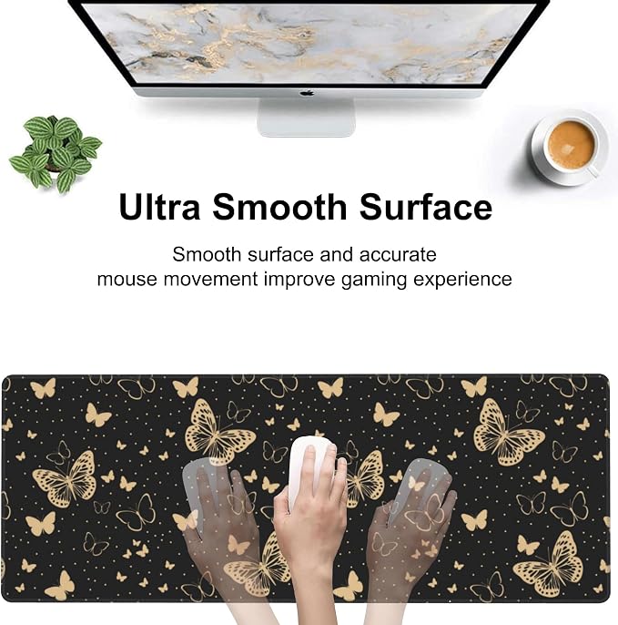 Golden Butterflies Desk Mat, Large Butterfly and Round Spots Gaming Keyboard - Image 5