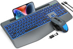 Wireless Keyboard and Mouse Backlits, Wrist Rest, Jiggler Mouse, Rechargeable by SABLUTE