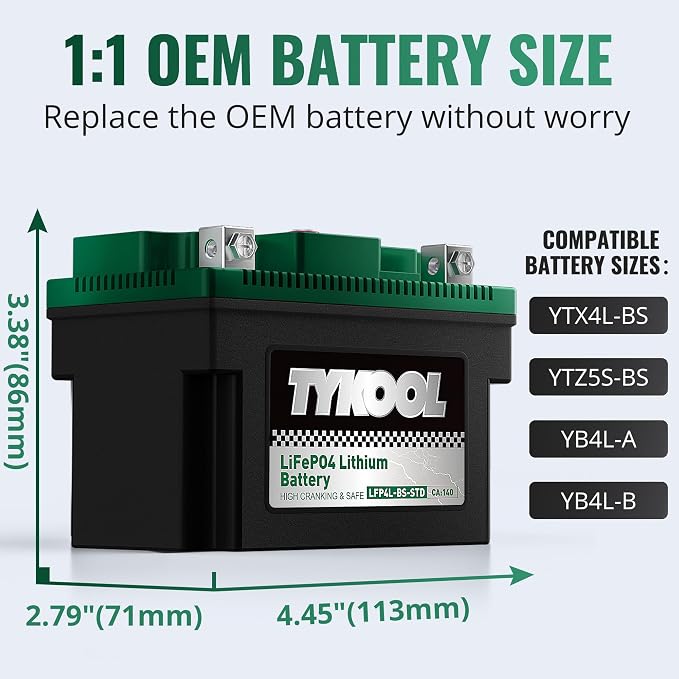 TYKOOL YTX4L-BS YTZ5S Lithium LiFePO4 Motorcycle Battery, 2X Cranking Amps 140A - Image 3