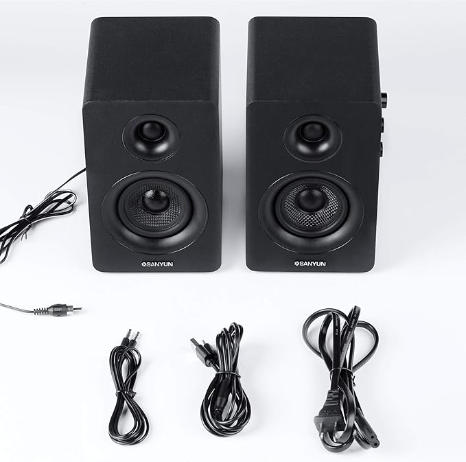 Sanyun SW208 3" Active Bluetooth 5.0 Bookshelf Speakers – 60W Carbon Fiber - Image 7