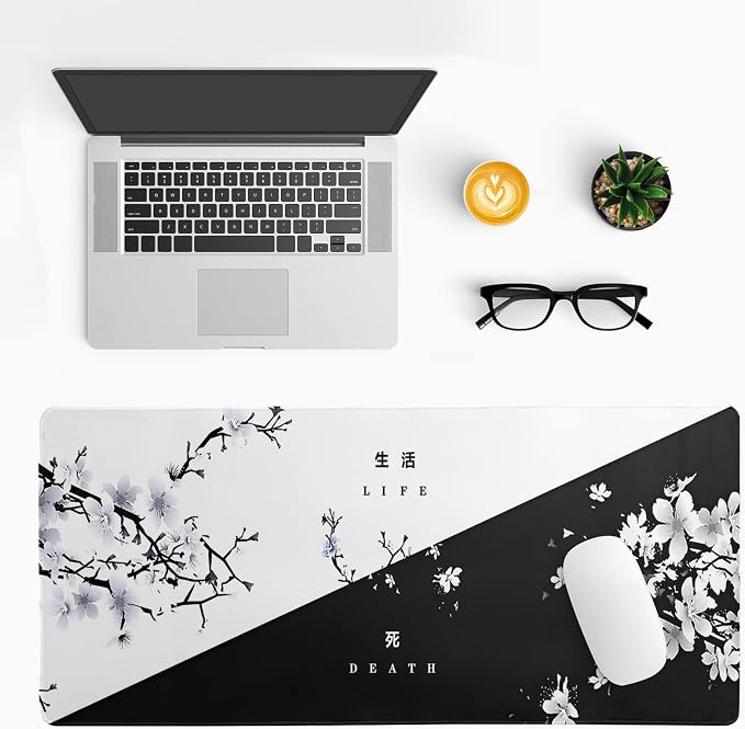 Black and White Japanese Cherry Blossom Gaming Mouse Pad Sakura Death Life - Image 3