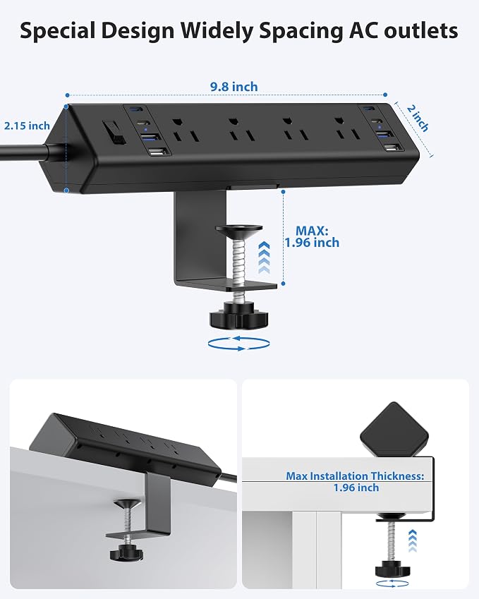 40W Fast Charging Station, Desk Clamp Power Strip 20W USB C, 8 Outlets - Image 2