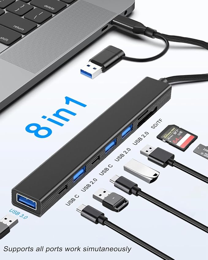 VIENON 8 in 1 USB C Hub With SD Card Reader, USB 3.0/2.0 Ports, USB-C Adapter - Image 2