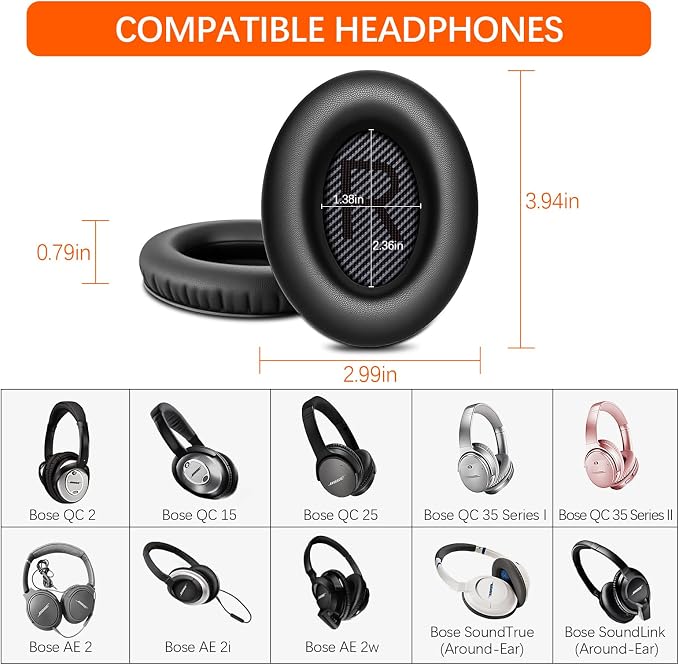 Replacement Ear Pads for Bose QC45/35/25/15/QC2/Ae2/Ae2W/Sound Link/Sound True - Image 2