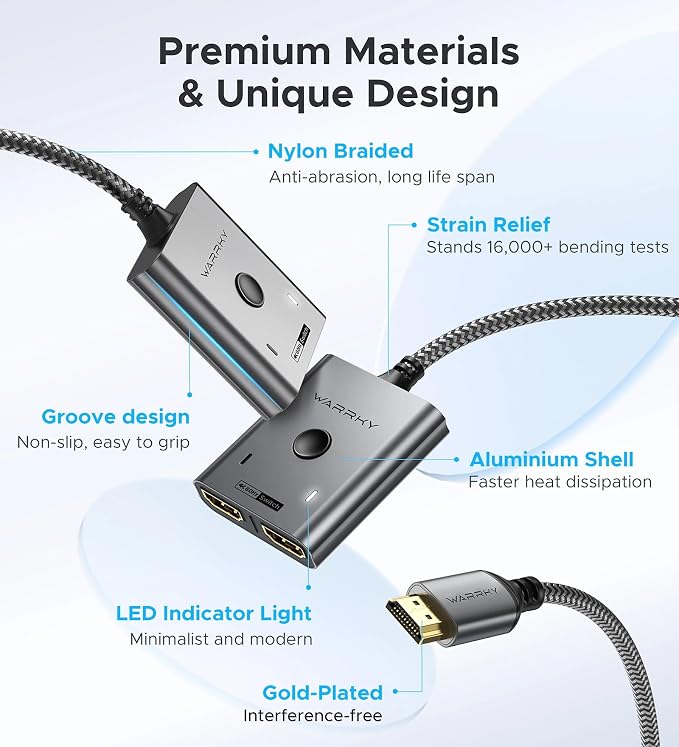 HDMI Switch 2 in 1 Out 4K@60Hz, WARRKY Bidirectional 2x1 Switcher Splitter - Image 5