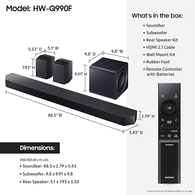 Samsung Q990F 11.1.4ch Q Series Subwoofer + Rear Speaker, Wireless Dolby Atmos - Image 2