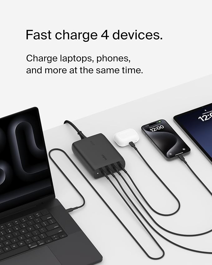 Belkin 4-Port USB C Charger Block, 200W GaN Multi-Port Charger USB-C PD 3.1 - Image 2