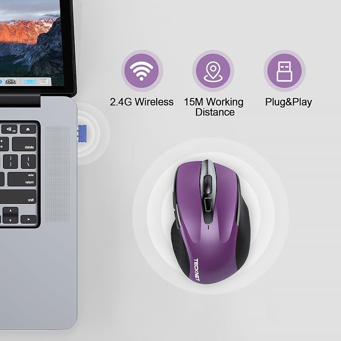 TECKNET Rechargeable Wireless Mouse, USB-A Silent Mouse, Quiet Click, 6 - Image 7