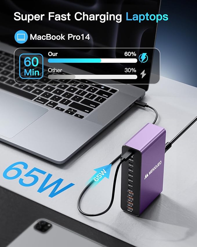 MEKIOJEO 12 Ports Aluminum Alloy 380W Charging Station Fast USB C Charger Block - Image 3