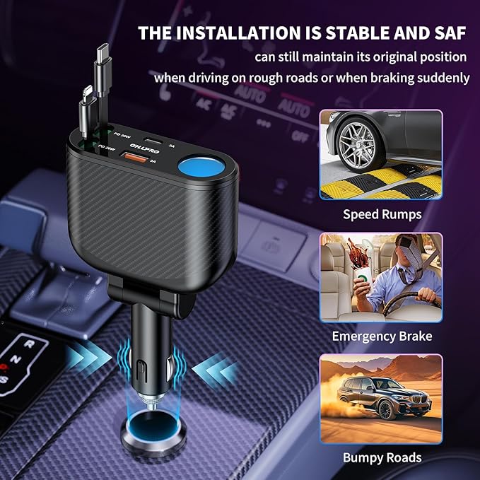 OHLPRO Retractable Car Charger Cigarette Lighter Adapter, 168W 5 in 1 Fast - Image 9