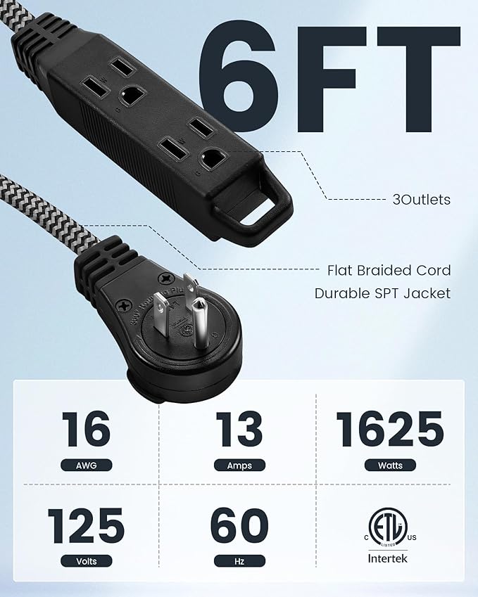 SURAIELEC 6FT Flat Extension Cord - Image 2