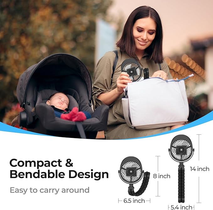 Misting Baby Stroller Fan, 4000mAh Rechargeable Battery Operated, 270°Pivoting - Image 7