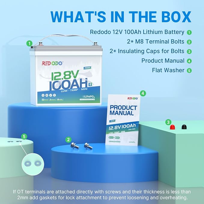 Redodo 12V 100Ah Smart Mini Bluetooth LiFePO4 Battery, Smallest Lithium - Image 9