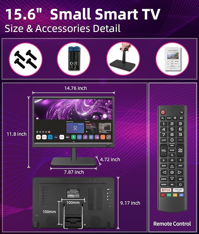 Feihe 15.6 Inch Small Smart TV HD 1080P LED, Flat Screen Smart Television - Image 8