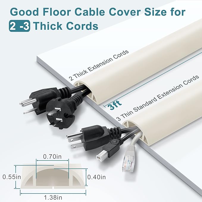 Cord Hider Floor, Cord Protector Floor Extension Cable Cover, Soft PVC Wire - Image 2