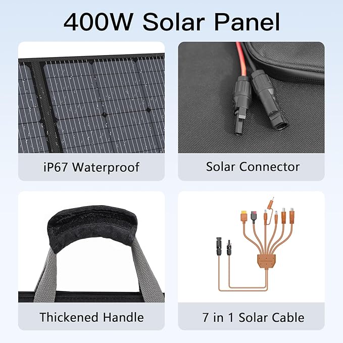 400W Portable Solar Panel, Lightweight Foldable Solar Panels Complete - Image 6