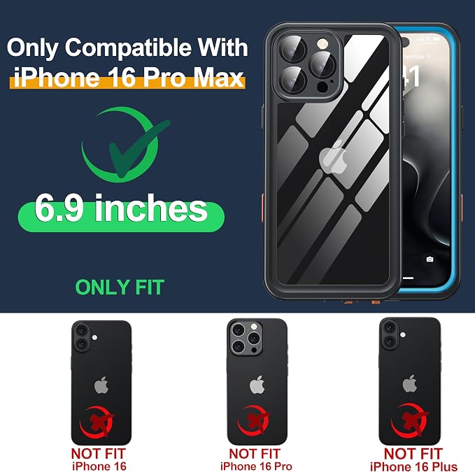 for iPhone 16 Pro Max Case Waterproof, Built-in Privacy Screen & HD Screen - Image 8
