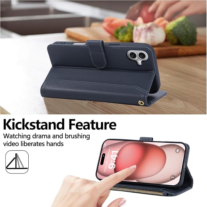 Compatible with iPhone 16 Wallet Phone Case-PU Leather Magnetic Flip Cover with - Image 3