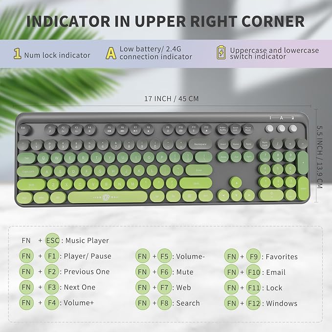 Wireless Keyboard and Mouse Combo, 104 Round Keys Cute Colorful Keyboard and - Image 3