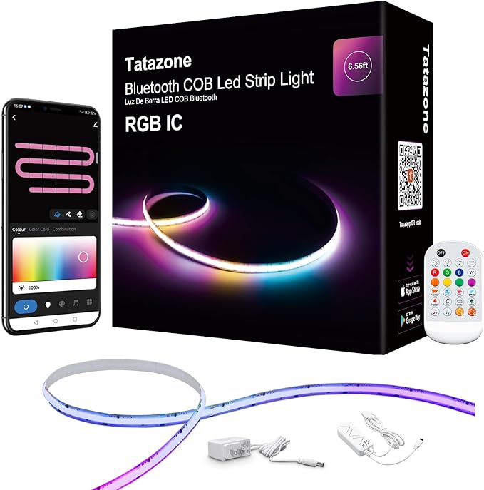 6.56ft Bluetooth RGB+IC COB Led Strip Light by Tatazone
