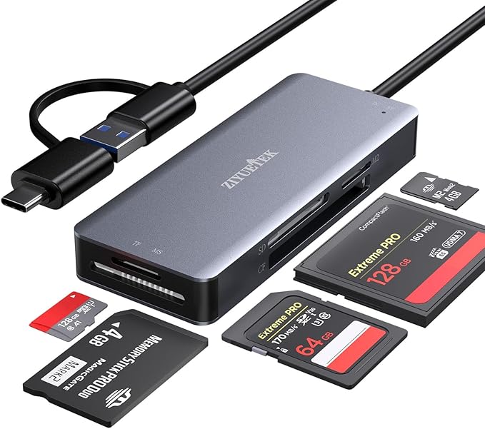 USB C USB3.0 SD Card Reader, 5in1 Multi Card Reader by ZIYUETEK