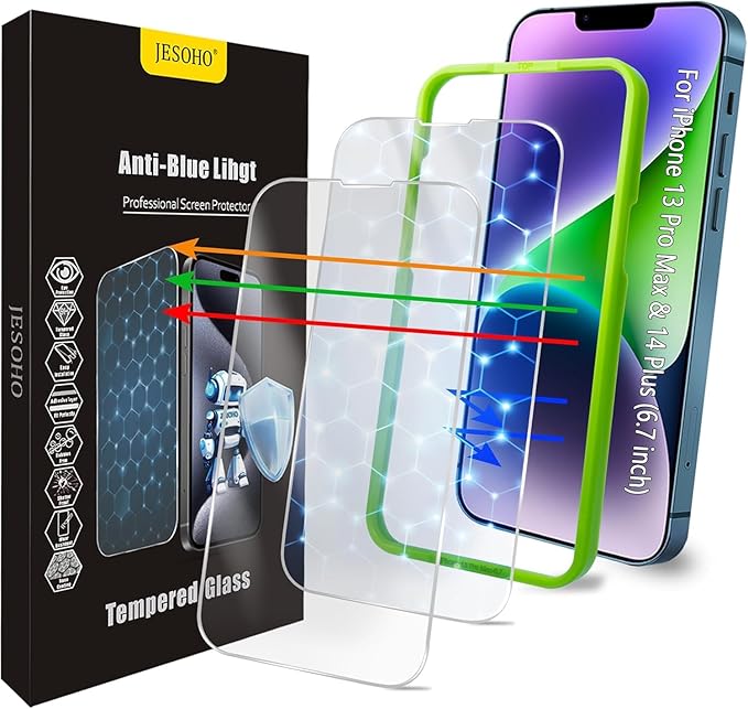 Screen Protector for iPhone 13 Pro Max/14 Plus, Colorless Anti-Blue Light by JESOHO