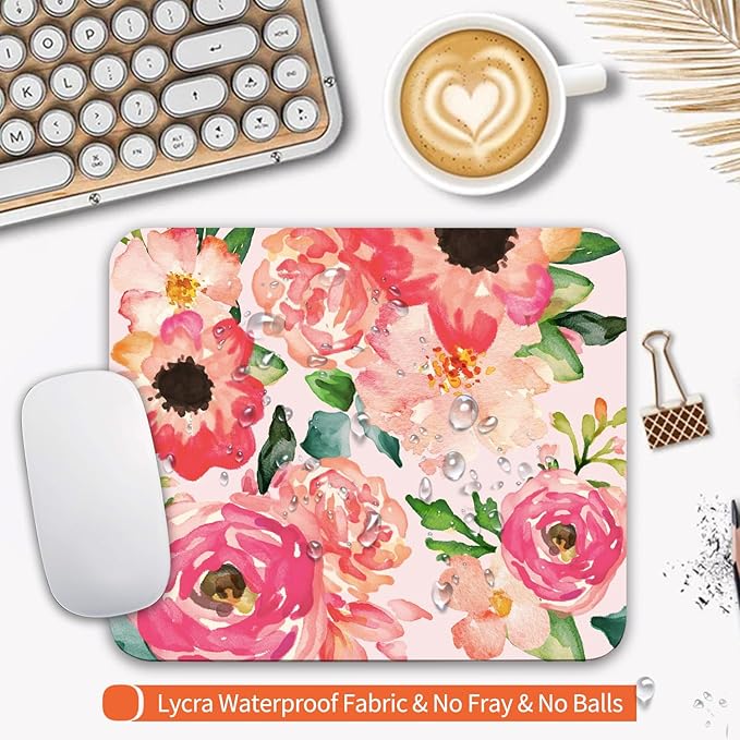Square Mouse Pad Pink Watercolor Flower, Personalized Premium-Textured Custom - Image 3