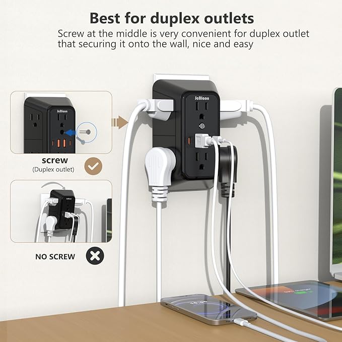 2 Pack Multi Plug Wall Outlet Extender Surge Protector 6 AC Outlet Splitter - Image 5