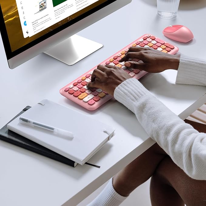 KNOWSQT Wireless Keyboard and Mouse Combo, Pale Pink Full-Sized 2.4G Silent - Image 3