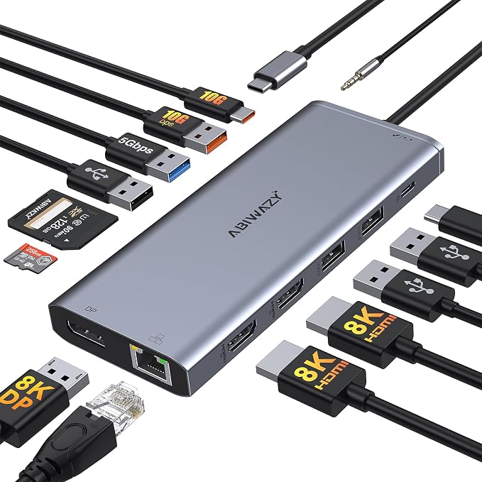 USB C Docking Station Dual Monitor by ABIWAZY