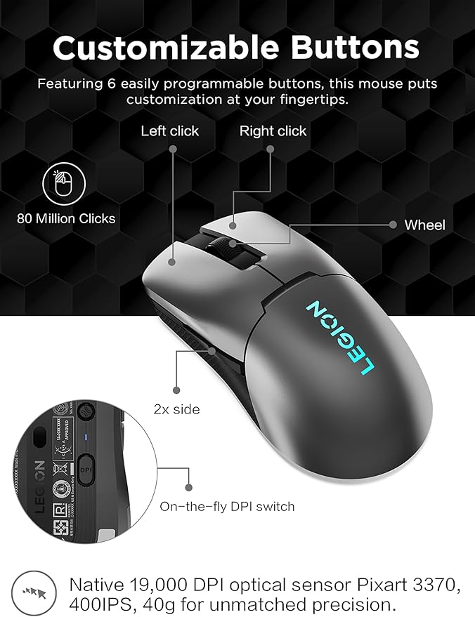 Lenovo Legion M600s RGB Wireless Gaming Mouse – 19, 000 DPI, 6 Programmable - Image 6