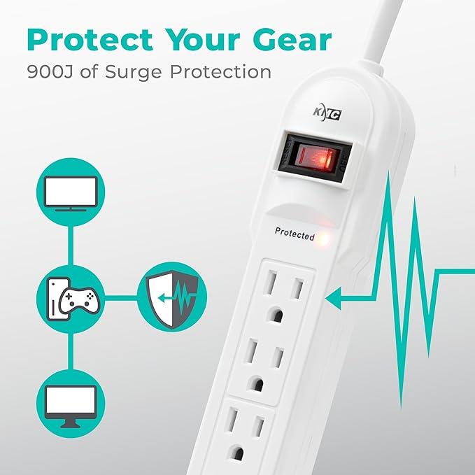 KMC 6-Outlet Surge Protector Power Strip 2-Pack, Overload Protection, 4-Foot - Image 4