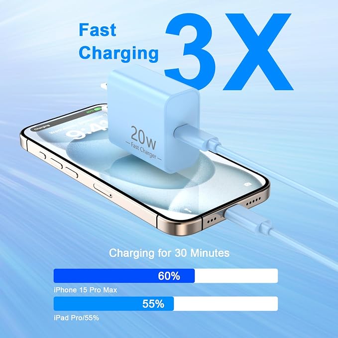 Matsusho iPhone 16 15 Charger Fast Charging 10 FT, 2 Pack 20W USB C Wall Charger - Image 3