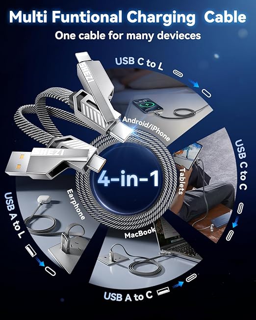 4-in-1 Compatible with USB C to Lightning Cable, 240W High-Speed Charging & - Image 3