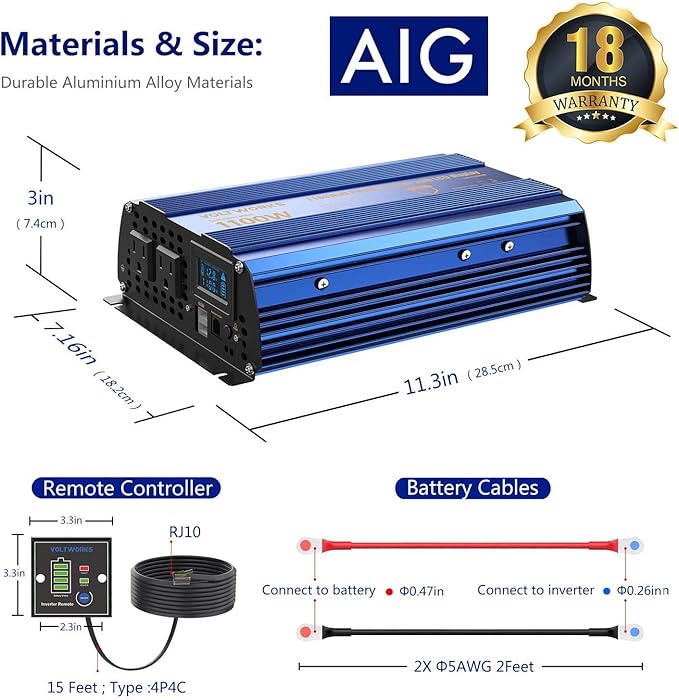 Power Inverter 1100 watt 12V DC to 110V 120V AC 1000w Inverter - Image 7