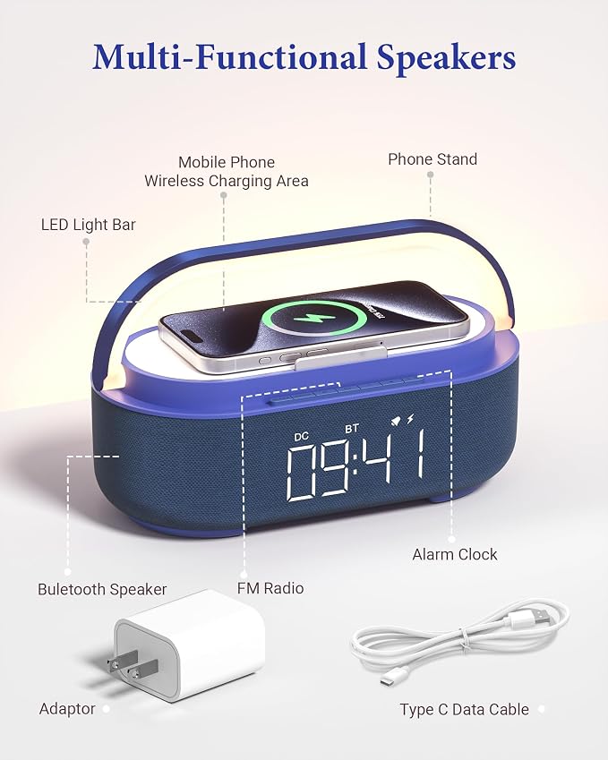 COLSUR 6-in-1 Bluetooth Speaker Alarm Clock - Image 5