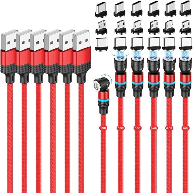 Magnetic Charging Cable 540° Rotation 3A Fast Charging Data Sync 3 in 1 by Losuesme