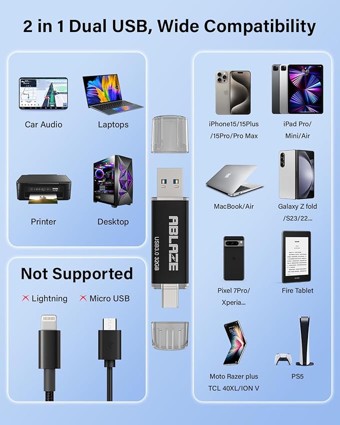 ABLAZE Type C Flash Drive 32GB 5 Pack, Dual USB 3.0+USB C Flash Drive Compatible - Image 6