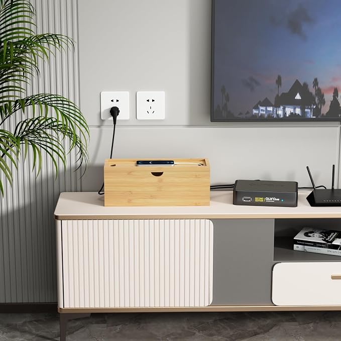 Bamboo Cable Management Box, Medium Cord Organizer Box Cable Box to Hide Wires - Image 6