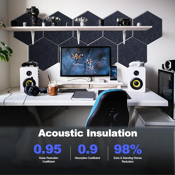 Mollywell Hexagon Acoustic Panels, High Density, Soundproofing, Decorative - Image 2