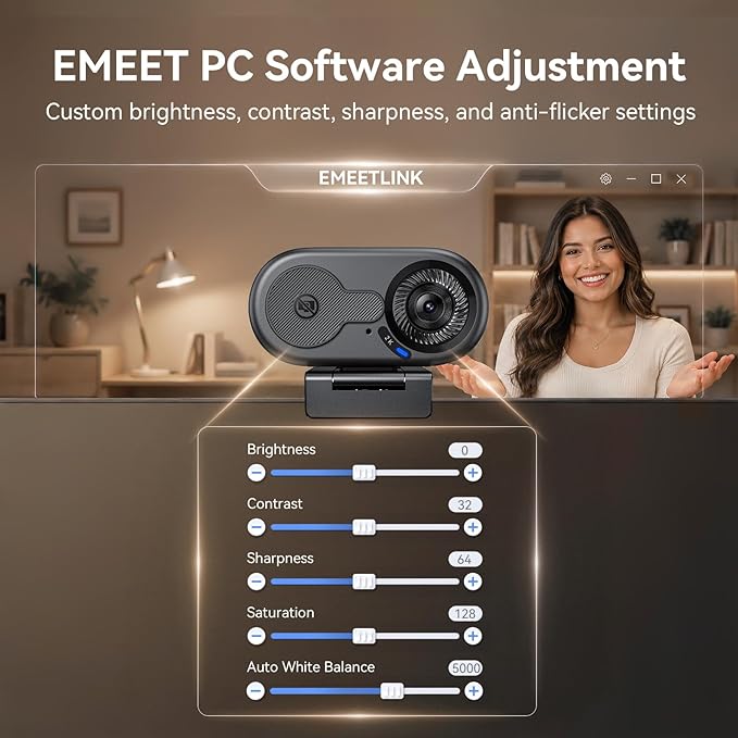 EMEET C100 2K Webcam for PC, Built-in Mic, Rotating Privacy Cover, Portable - Image 7