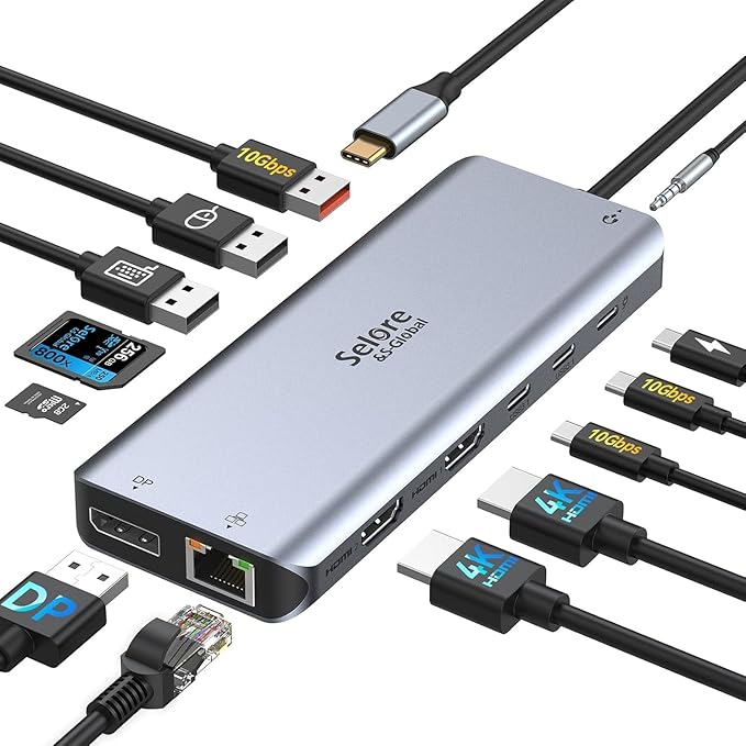 USB C Docking Station Dual Monitor, Selore 13 in 1 USB C Hub 3 Monitors by SeloreS-Global