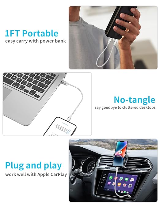1ft USB C to Lightning Cable Short, 12inch Nylon Braided Type C to Lightning - Image 4