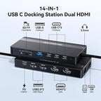 USB C Hub USB C Docking Station Dual Monitor14-IN-1 Triple Display Multiport - Image 2